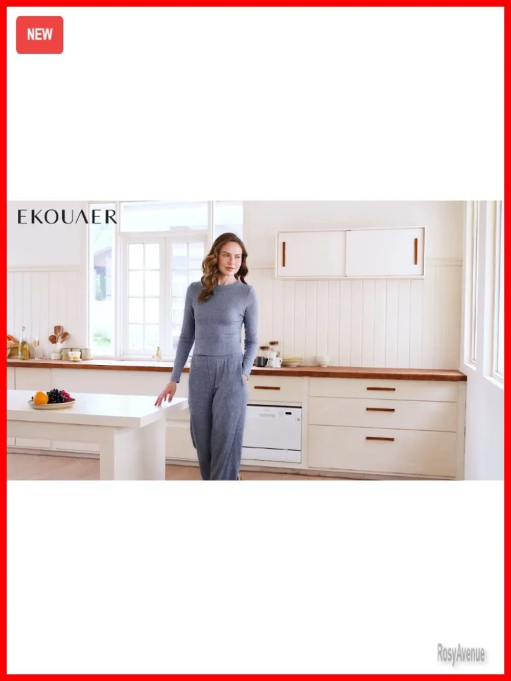 Womens Pajama Set Long Sleeve Ribbed Knit Lounge Set